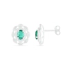 Oval Lab-Created Emerald and White Sapphire Open Double Frame Art Deco Stud Earrings in Sterling Silver