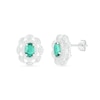 Oval Lab-Created Emerald and White Sapphire Open Double Frame Art Deco Stud Earrings in Sterling Silver