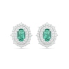 Oval Lab-Created Emerald and White Sapphire Ornate Double Frame Vintage-Style Stud Earrings in Sterling Silver