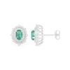 Oval Lab-Created Emerald and White Sapphire Ornate Double Frame Vintage-Style Stud Earrings in Sterling Silver