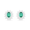 Oval Lab-Created Emerald and White Sapphire Sunburst Double Frame Stud Earrings in Sterling Silver