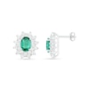 Thumbnail Image 1 of Oval Lab-Created Emerald and White Sapphire Sunburst Double Frame Stud Earrings in Sterling Silver