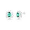 Thumbnail Image 2 of Oval Lab-Created Emerald and White Sapphire Sunburst Double Frame Stud Earrings in Sterling Silver