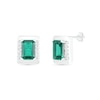 Thumbnail Image 2 of Emerald-Cut Lab-Created Emerald and White Sapphire Bar Frame Stud Earrings in Sterling Silver