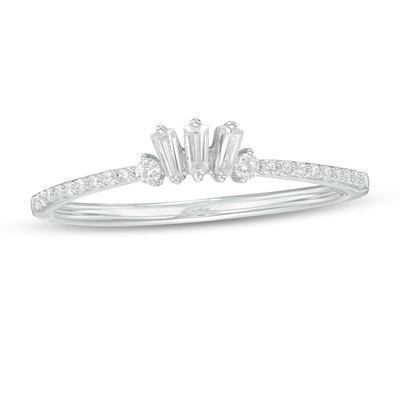 0.20 CT. T.W. Baguette and Round Diamond Contour Wedding Band in 14K White Gold