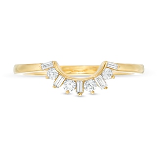 0.18 CT. T.W. Baguette and Round Diamond Contour Wedding Band in 14K Gold