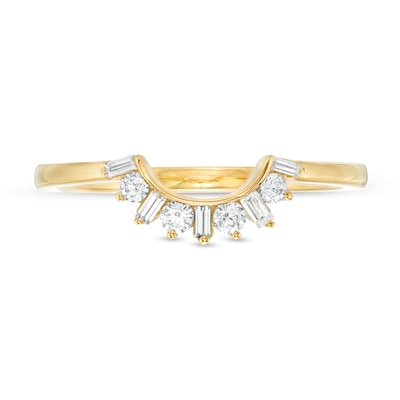 0.18 CT. T.W. Baguette and Round Diamond Contour Wedding Band in 14K Gold