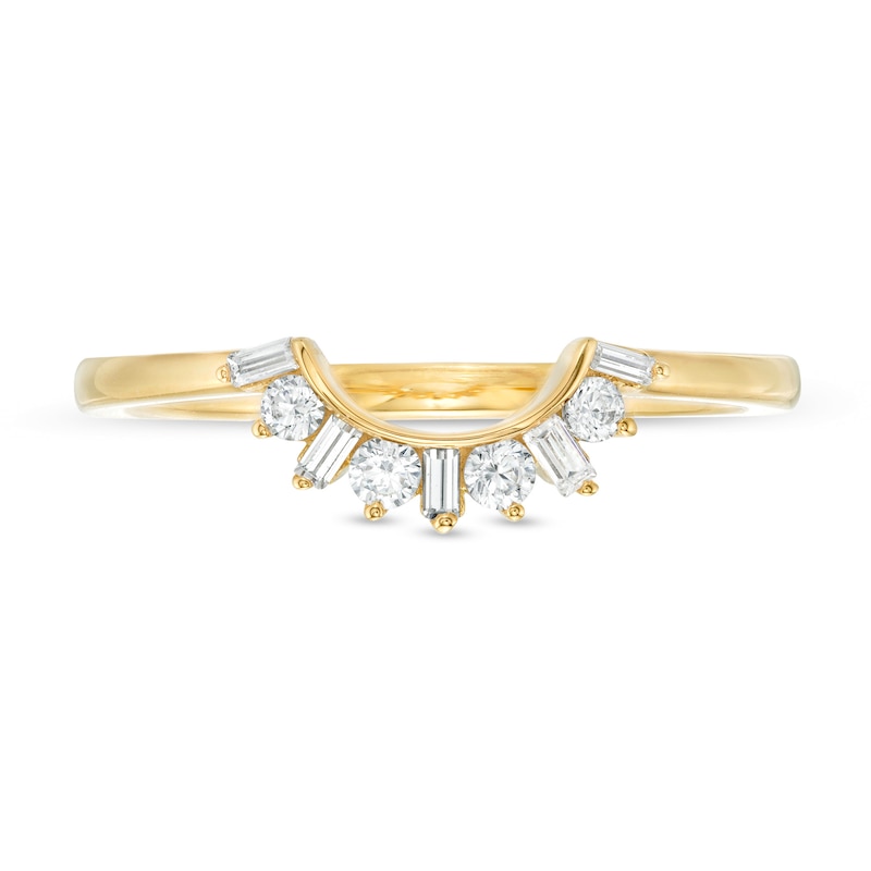 0.18 CT. T.W. Baguette and Round Diamond Contour Wedding Band in 14K Gold|Peoples Jewellers