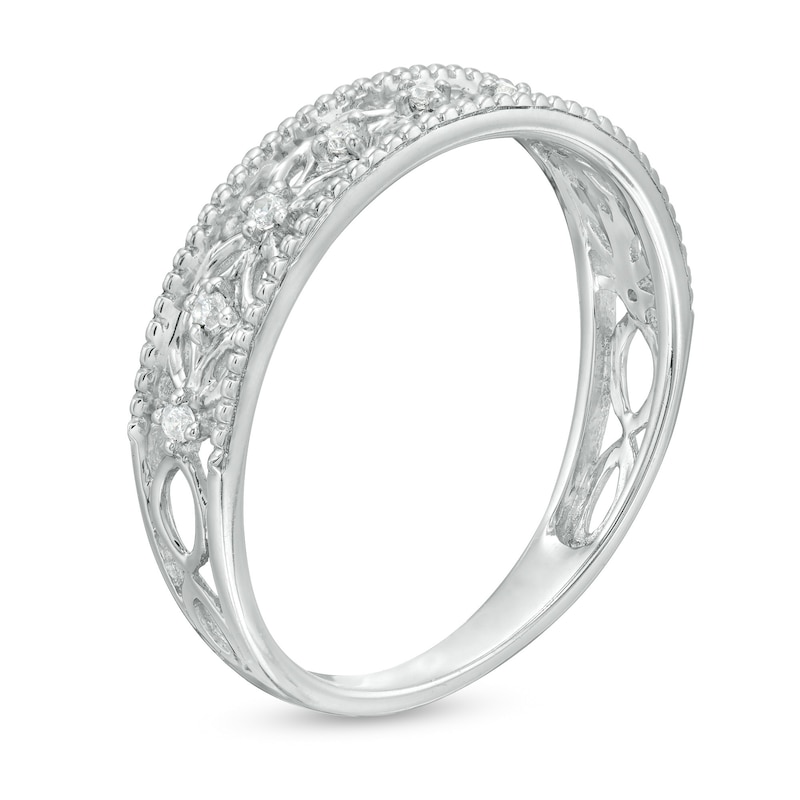 0.065 CT. T.W. Diamond Ornate Wedding Band in 10K White Gold