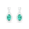 Thumbnail Image 1 of Oval Lab-Created Emerald and 0.067 CT. T.W. Diamond Frame Twist Drop Earrings in Sterling Silver