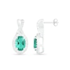 Thumbnail Image 2 of Oval Lab-Created Emerald and 0.067 CT. T.W. Diamond Frame Twist Drop Earrings in Sterling Silver