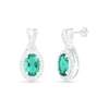 Thumbnail Image 3 of Oval Lab-Created Emerald and 0.067 CT. T.W. Diamond Frame Twist Drop Earrings in Sterling Silver