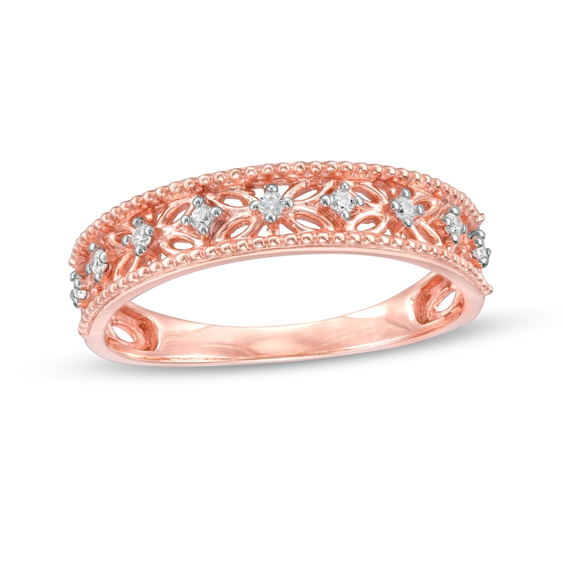 0.065 CT. T.W. Diamond Ornate Wedding Band in 10K Rose Gold|Peoples Jewellers