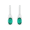 Oval Lab-Created Emerald and White Sapphire Tiered-Top Drop Earrings in Sterling Silver