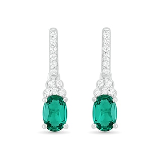 Oval Lab-Created Emerald and White Sapphire Tiered-Top Drop Earrings in Sterling Silver