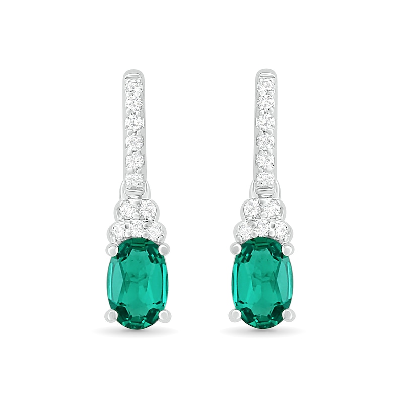 Oval Lab-Created Emerald and White Sapphire Tiered-Top Drop Earrings in Sterling Silver|Peoples Jewellers