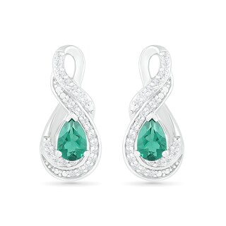 Pear-Shaped Lab-Created Emerald and White Sapphire Infinity Twist Drop Earrings in Sterling Silver