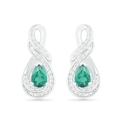 Pear-Shaped Lab-Created Emerald and White Sapphire Infinity Twist Drop Earrings in Sterling Silver