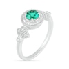 Thumbnail Image 1 of 5.0mm Lab-Created Emerald and 0.04 CT. T.W. Diamond Beaded Frame Fan Side Accent Vintage-Style Ring in Sterling Silver