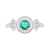 5.0mm Lab-Created Emerald and 0.04 CT. T.W. Diamond Beaded Frame Fan Side Accent Vintage-Style Ring in Sterling Silver