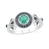 5.0mm Lab-Created Emerald and 0.146 CT. T.W. Black Enhanced Diamond Frame Vintage-Style Ring in Sterling Silver