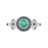 5.0mm Lab-Created Emerald and 0.146 CT. T.W. Black Enhanced Diamond Frame Vintage-Style Ring in Sterling Silver