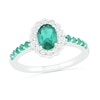 Thumbnail Image 0 of Oval Lab-Created Emerald and White Sapphire Scallop Frame Ring in Sterling Silver