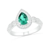 Pear-Shaped Lab-Created Emerald and White Sapphire Frame Double Row Tapered Shank Vintage-Style Ring in Sterling Silver