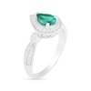 Pear-Shaped Lab-Created Emerald and White Sapphire Frame Double Row Tapered Shank Vintage-Style Ring in Sterling Silver