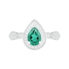 Pear-Shaped Lab-Created Emerald and White Sapphire Frame Double Row Tapered Shank Vintage-Style Ring in Sterling Silver