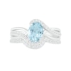 Thumbnail Image 2 of Oval Aquamarine and 0.086 CT. T.W. Diamond Bypass Split Shank Bridal Set in Sterling Silver