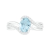 Thumbnail Image 4 of Oval Aquamarine and 0.086 CT. T.W. Diamond Bypass Split Shank Bridal Set in Sterling Silver