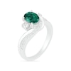 Oval Lab-Created Emerald and White Sapphire Side Accent Double Bypass Split Shank Bridal Set in Sterling Silver