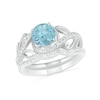 Thumbnail Image 0 of 7.0mm Aquamarine and 0.37 CT. T.W. Diamond Bypass Leaf Shank Bridal Set in 10K White Gold