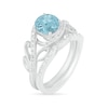 Thumbnail Image 1 of 7.0mm Aquamarine and 0.37 CT. T.W. Diamond Bypass Leaf Shank Bridal Set in 10K White Gold