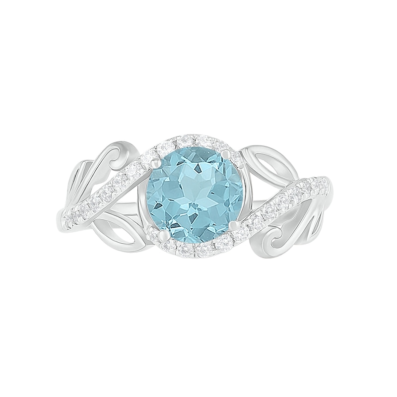 7.0mm Aquamarine and 0.37 CT. T.W. Diamond Bypass Leaf Shank Bridal Set in 10K White Gold|Peoples Jewellers
