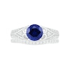 7.0mm Lab-Created Blue and White Sapphire Scroll-Sides Vintage-Style Split Shank Bridal Set in Sterling Silver