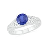 Thumbnail Image 3 of 7.0mm Lab-Created Blue and White Sapphire Scroll-Sides Vintage-Style Split Shank Bridal Set in Sterling Silver