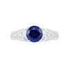 7.0mm Lab-Created Blue and White Sapphire Scroll-Sides Vintage-Style Split Shank Bridal Set in Sterling Silver