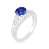 7.0mm Lab-Created Blue and White Sapphire Scroll-Sides Vintage-Style Split Shank Bridal Set in Sterling Silver