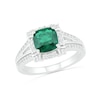 Thumbnail Image 0 of 7.0mm Cushion-Cut Lab-Created Emerald and White Sapphire Frame Art Deco Split Shank Ring in Sterling Silver