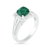 Thumbnail Image 1 of 7.0mm Cushion-Cut Lab-Created Emerald and White Sapphire Frame Art Deco Split Shank Ring in Sterling Silver