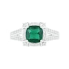 Thumbnail Image 2 of 7.0mm Cushion-Cut Lab-Created Emerald and White Sapphire Frame Art Deco Split Shank Ring in Sterling Silver