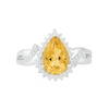 Thumbnail Image 2 of Pear-Shaped Citrine and White Lab-Created Sapphire Starburst Frame Twist Split Shank Ring in Sterling Silver