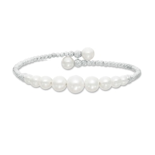 4.0-8.5mm Freshwater Cultured Pearl and Brilliance Bead Graduated Bypass Cuff in Sterling Silver-7.5"