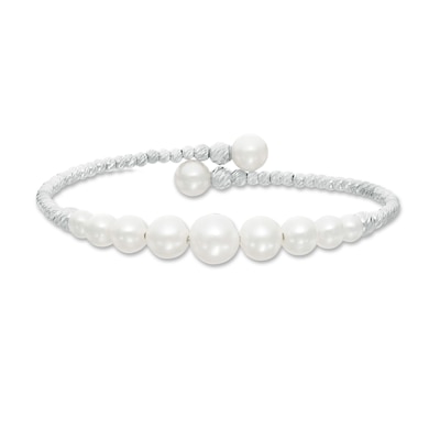 4.0-8.5mm Freshwater Cultured Pearl and Brilliance Bead Graduated Bypass Cuff in Sterling Silver-7.5"