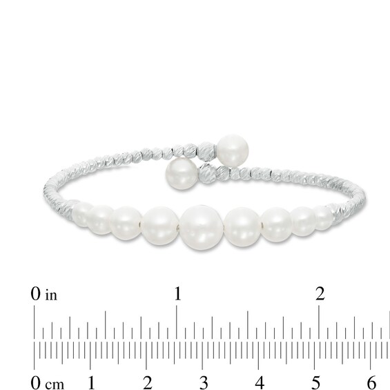 4.0-8.5mm Freshwater Cultured Pearl and Brilliance Bead Graduated Bypass Cuff in Sterling Silver-7.5"