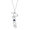 3.0mm Lab-Created Blue and White Sapphire "Peace" Script Vertical Pendant in Sterling Silver