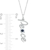 3.0mm Lab-Created Blue and White Sapphire "Peace" Script Vertical Pendant in Sterling Silver