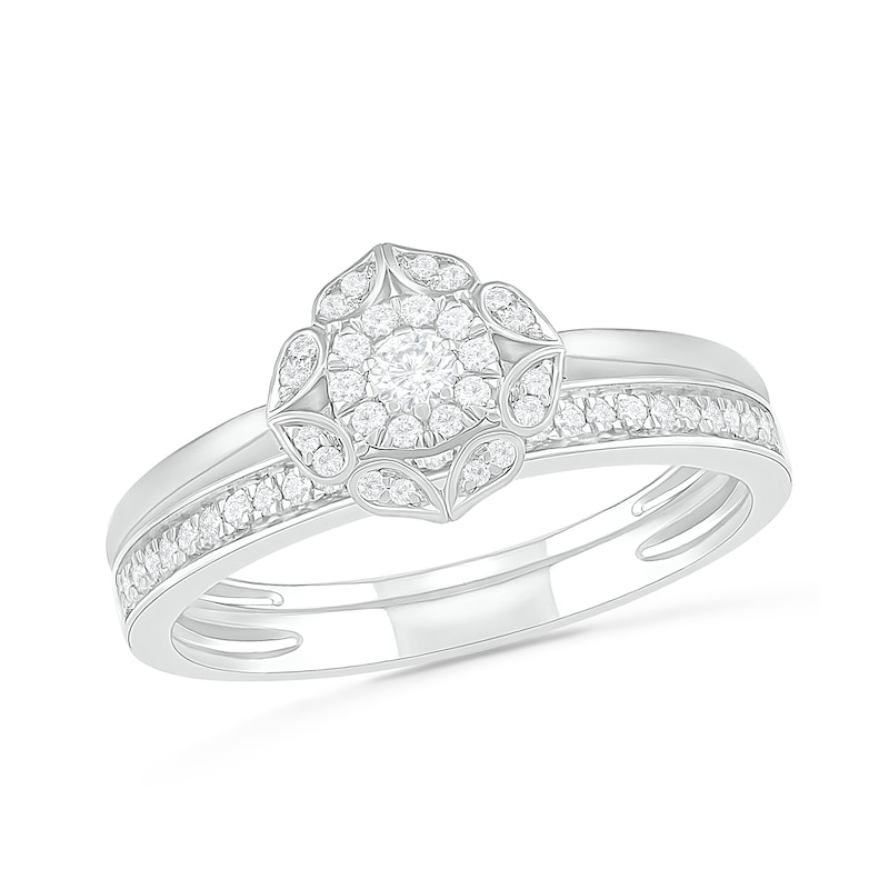 0.29 CT. T.W. Diamond Flower Frame Bridal Set in 10K White Gold|Peoples Jewellers
